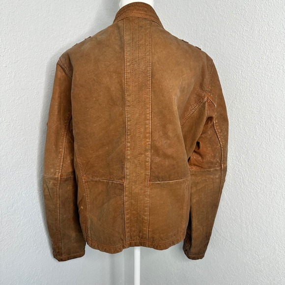 Men's Brown Leather Zip-Front Jacket - Picture 8 of 13